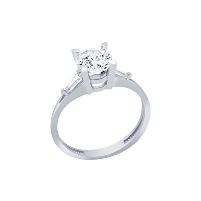 14 Ayar Beyaz Altın Tektaş Yüzük