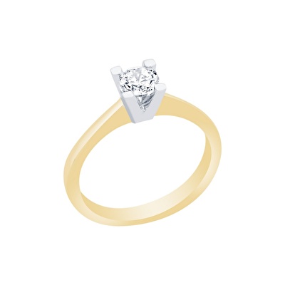 14 Ayar Sarı-Beyaz Altın Tektaş Yüzük