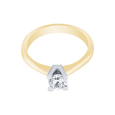 14 Ayar Sarı-Beyaz Altın Tektaş Yüzük