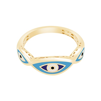 14 Ayar Sarı Altın Mavi Mineli Göz Figürlü Yüzük