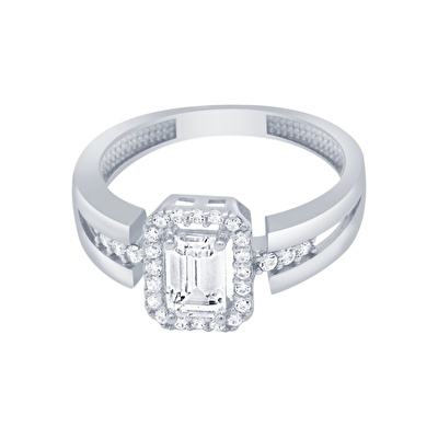 14 Ayar Beyaz Altın Baget Yüzük