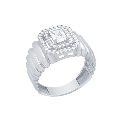 14 Ayar Beyaz Altın Baget Yüzük