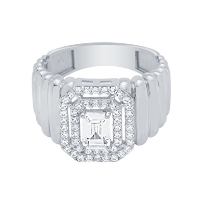 14 Ayar Beyaz Altın Baget Yüzük