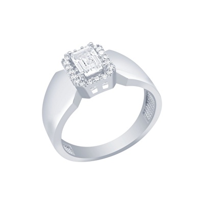 14 Ayar Beyaz Altın Baget Yüzük