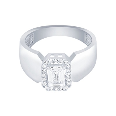 14 Ayar Beyaz Altın Baget Yüzük