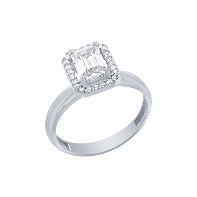 14 Ayar Beyaz Altın Baget Yüzük