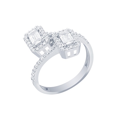 14 Ayar Beyaz Altın Baget Yüzük