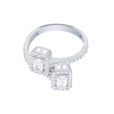 14 Ayar Beyaz Altın Baget Yüzük