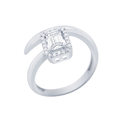 14 Ayar Beyaz Altın Baget Yüzük