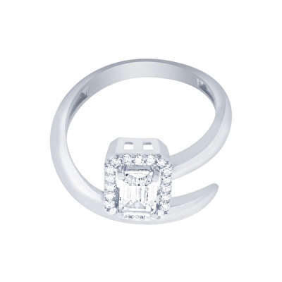 14 Ayar Beyaz Altın Baget Yüzük