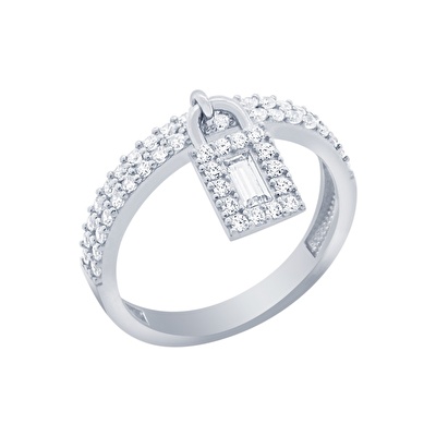 14 Ayar Beyaz Altın Baget Yüzük