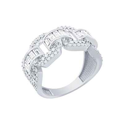 14 Ayar Beyaz Altın Baget Yüzük