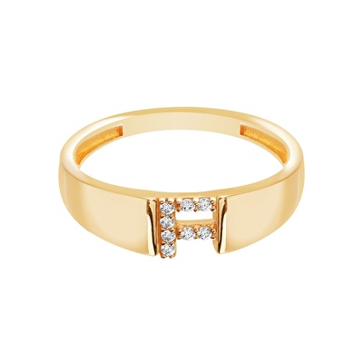 14 Ayar Sarı Altın F Harf Yüzük