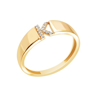 14 Ayar Sarı Altın K Harf Yüzük