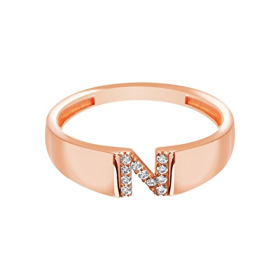 14 Ayar Rose Altın N Harf Yüzük