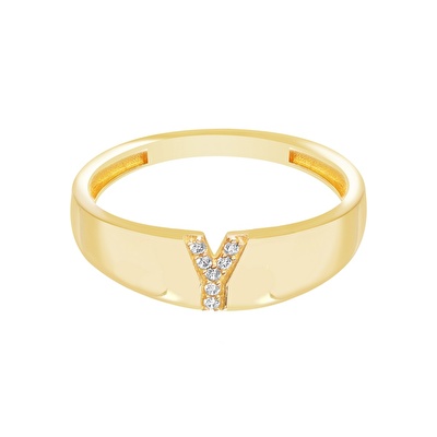 14 Ayar Sarı Altın Y Harf Yüzük