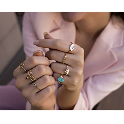 14 Ayar Sarı Altın Göz Figürlü Burgu Yüzük