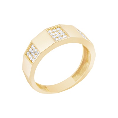 14 Ayar Sarı Altın Taşlı Trend Yüzük