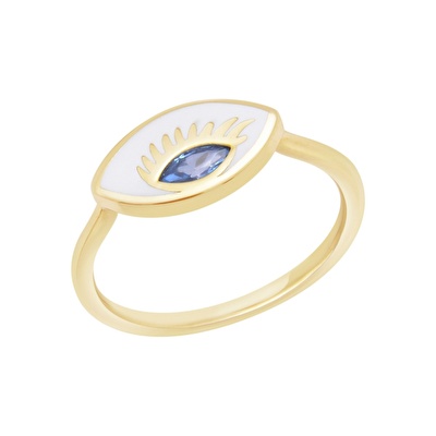 14 Ayar Sarı Altın Mavi Taşlı Göz Yüzük
