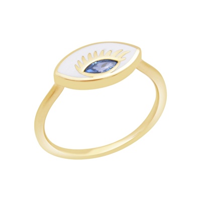14 Ayar Sarı Altın Mavi Taşlı Göz Yüzük