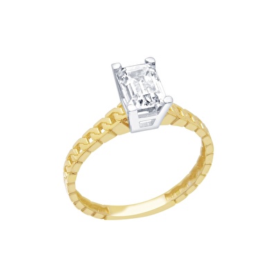 14 Ayar Sarı-Beyaz Altın Baget Yüzük