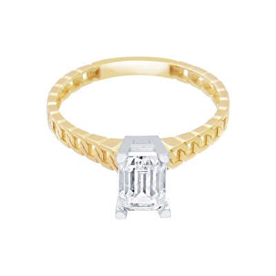 14 Ayar Sarı-Beyaz Altın Baget Yüzük