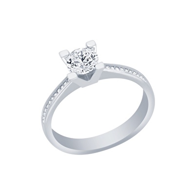 14 Ayar Beyaz Altın Tektaş Yüzük