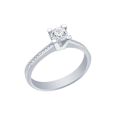 14 Ayar Beyaz Altın Tektaş Yüzük