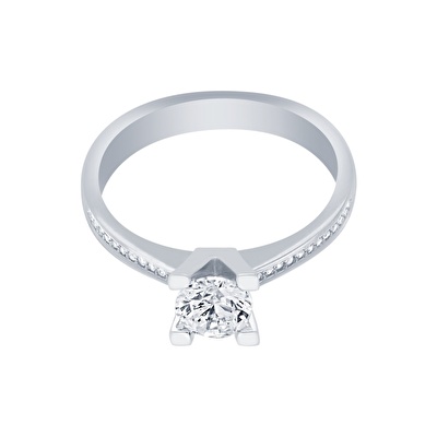 14 Ayar Beyaz Altın Tektaş Yüzük