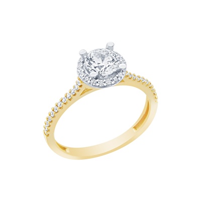 14 Ayar Sarı-Beyaz Altın Tektaş Yüzük