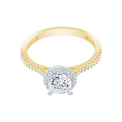 14 Ayar Sarı-Beyaz Altın Tektaş Yüzük