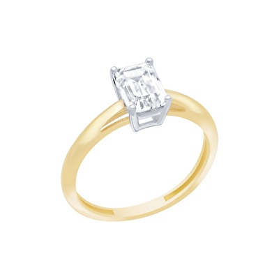 14 Ayar Sarı-Beyaz Altın Baget Yüzük