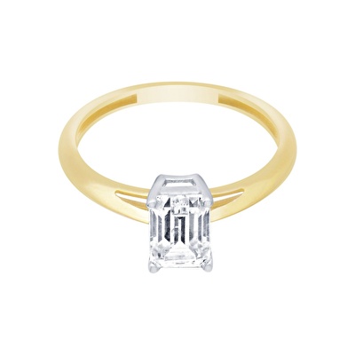 14 Ayar Sarı-Beyaz Altın Baget Yüzük