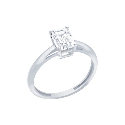 14 Ayar Beyaz Altın Tektaş Baget Yüzük