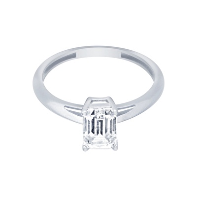 14 Ayar Beyaz Altın Tektaş Baget Yüzük