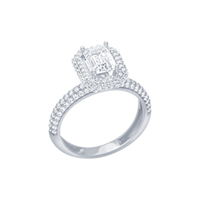 14 Ayar Beyaz Altın Baget Yüzük