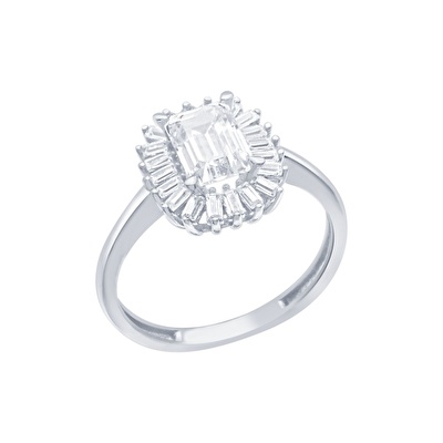 14 Ayar Beyaz Altın Baget Yüzük