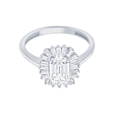 14 Ayar Beyaz Altın Baget Yüzük