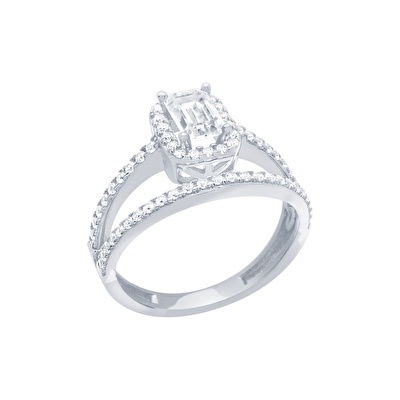 14 Ayar Beyaz Altın Baget Yüzük