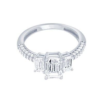 14 Ayar Beyaz Altın Baget Yüzük