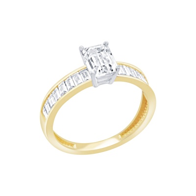 14 Ayar Sarı-Beyaz Altın Baget Yüzük