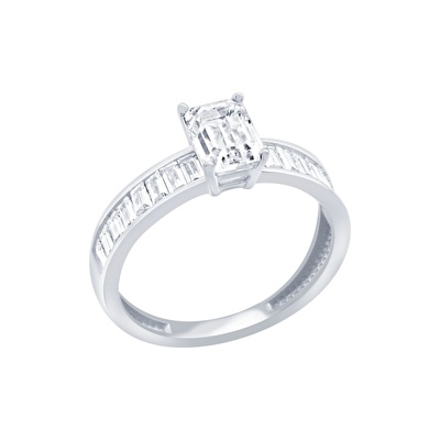 14 Ayar Beyaz Altın Baget Yüzük