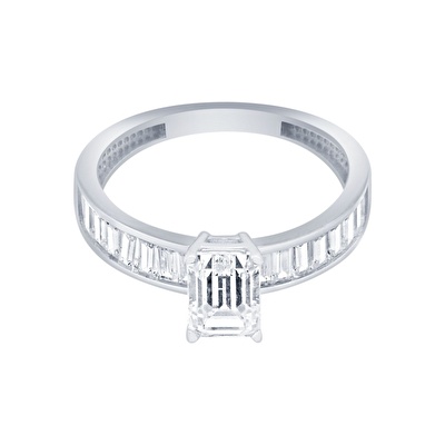 14 Ayar Beyaz Altın Baget Yüzük