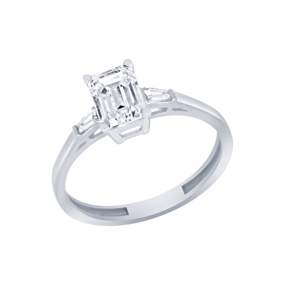 14 Ayar Beyaz Altın Baget Yüzük