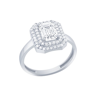 14 Ayar Beyaz Altın Baget Yüzük