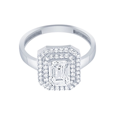 14 Ayar Beyaz Altın Baget Yüzük