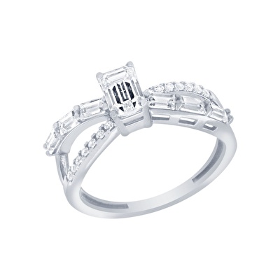 14 Ayar Beyaz Altın Baget Yüzük