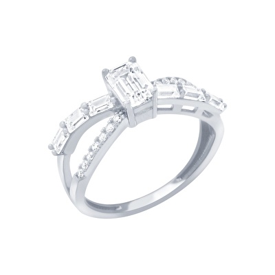 14 Ayar Beyaz Altın Baget Yüzük