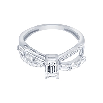 14 Ayar Beyaz Altın Baget Yüzük