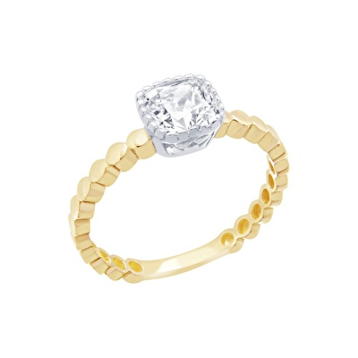 14 Ayar Sarı-Beyaz Altın Tektaş Baget Yüzük